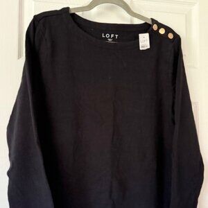 LOFT Black Long-Sleeve Button Shoulder Top - Medium - NWT